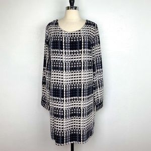 Thakoon DESGINation Womens Dress XL Black White Geometric Sheath Long Sleeves